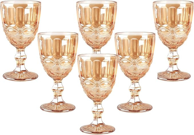 Vintage Wine Glasses Set of 6, 10 Ounces Colored Glass Water Goblets, Unique Embossed Pattern Hig... | Amazon (US)