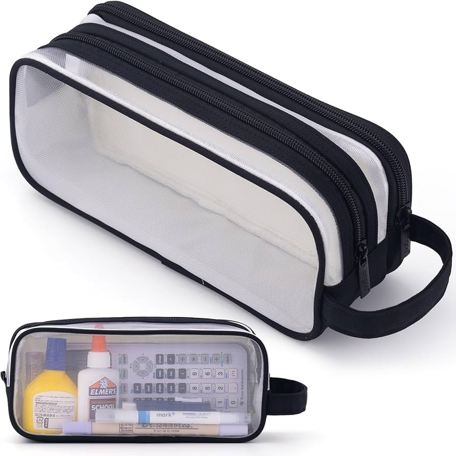 ANGOOBABY Large Grid Mesh Pencil Case 2 Compartment Pen Bag Clear Handheld Multifunction Pencil P... | Amazon (US)