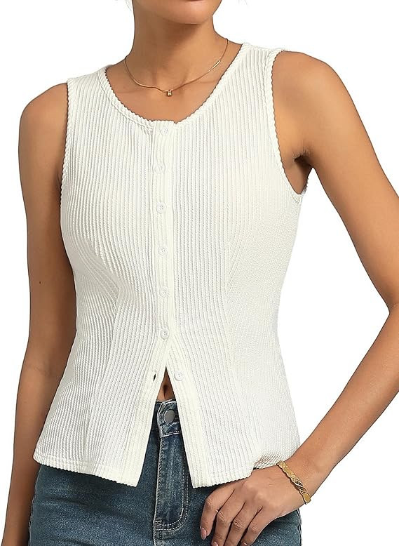 Kate Kasin Women Summer Going Out Tank Tops Y2K, Button Up Sleeveless Top, Ribbed Knit Sweater Ve... | Amazon (US)