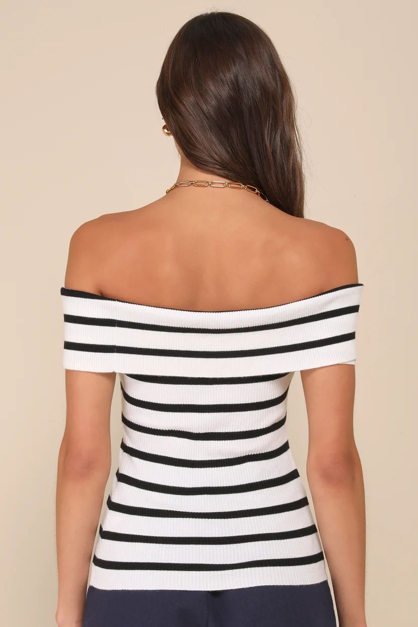 Easily Endearing Ivory Striped Ribbed Knit Off-the-Shoulder Top | Lulus