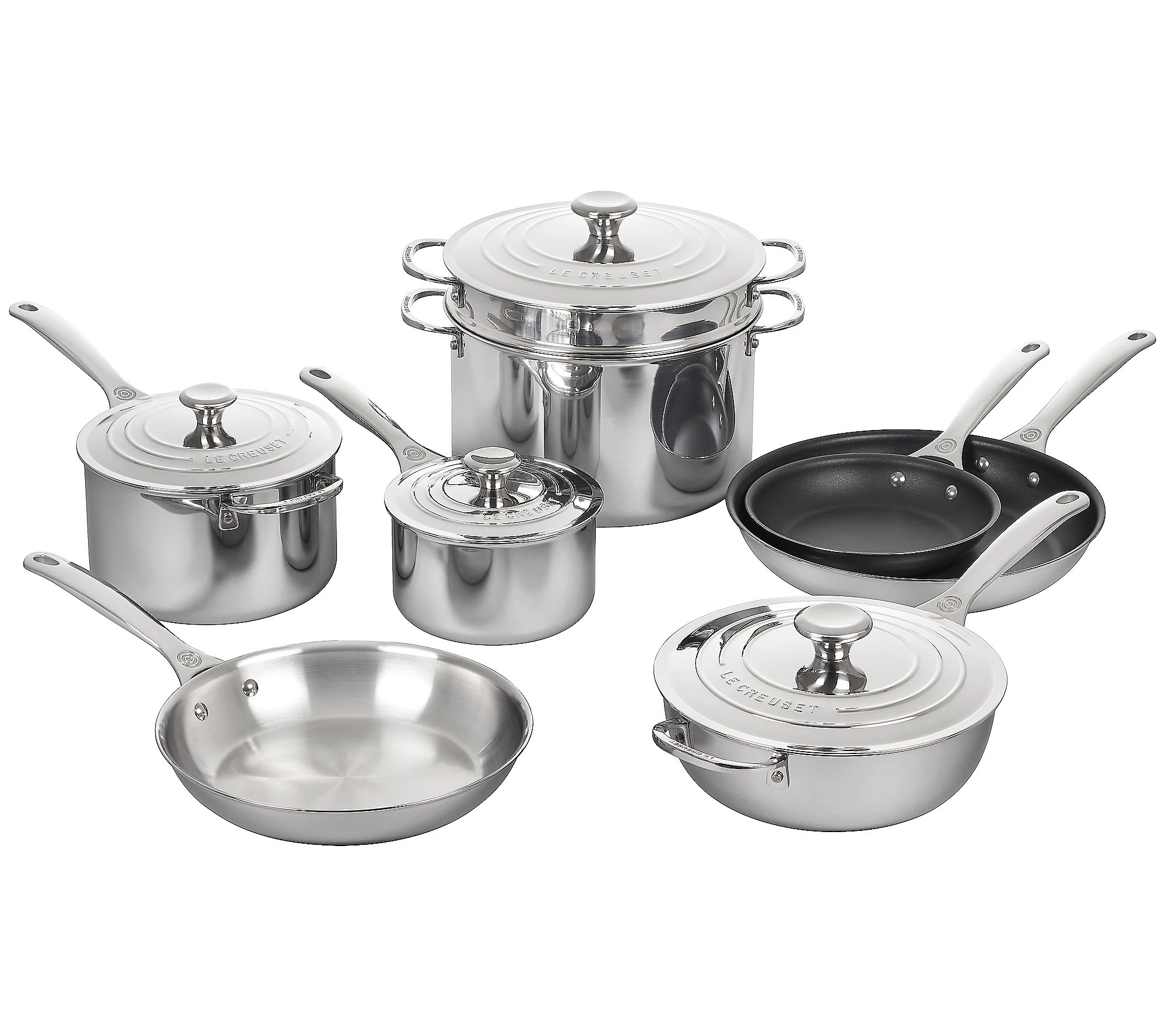 Le Creuset 12-Piece Stainless Steel Set w/ Nonstick Frypans | QVC