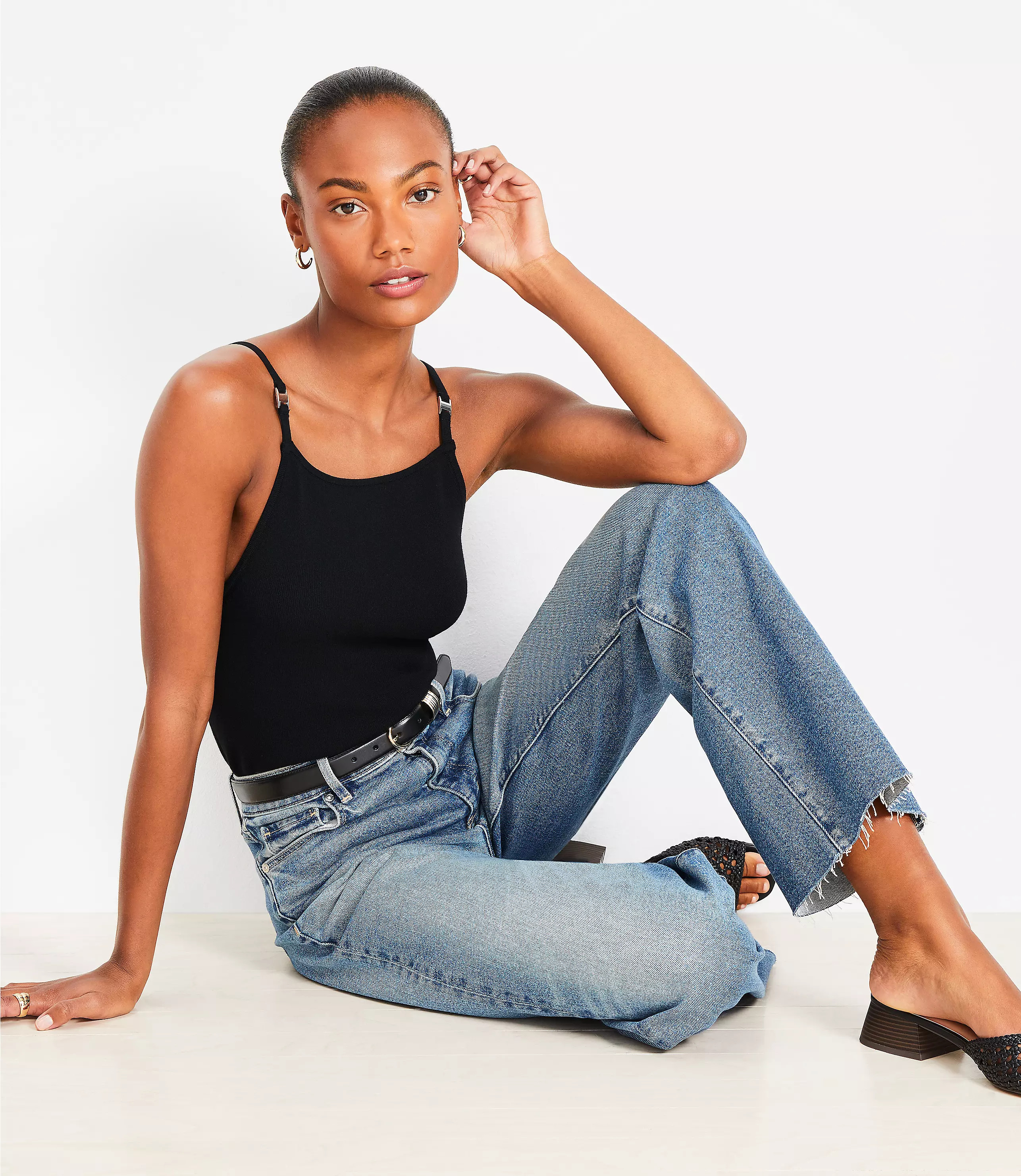 Ribbed Square Neck Sweater Tank Top | LOFT