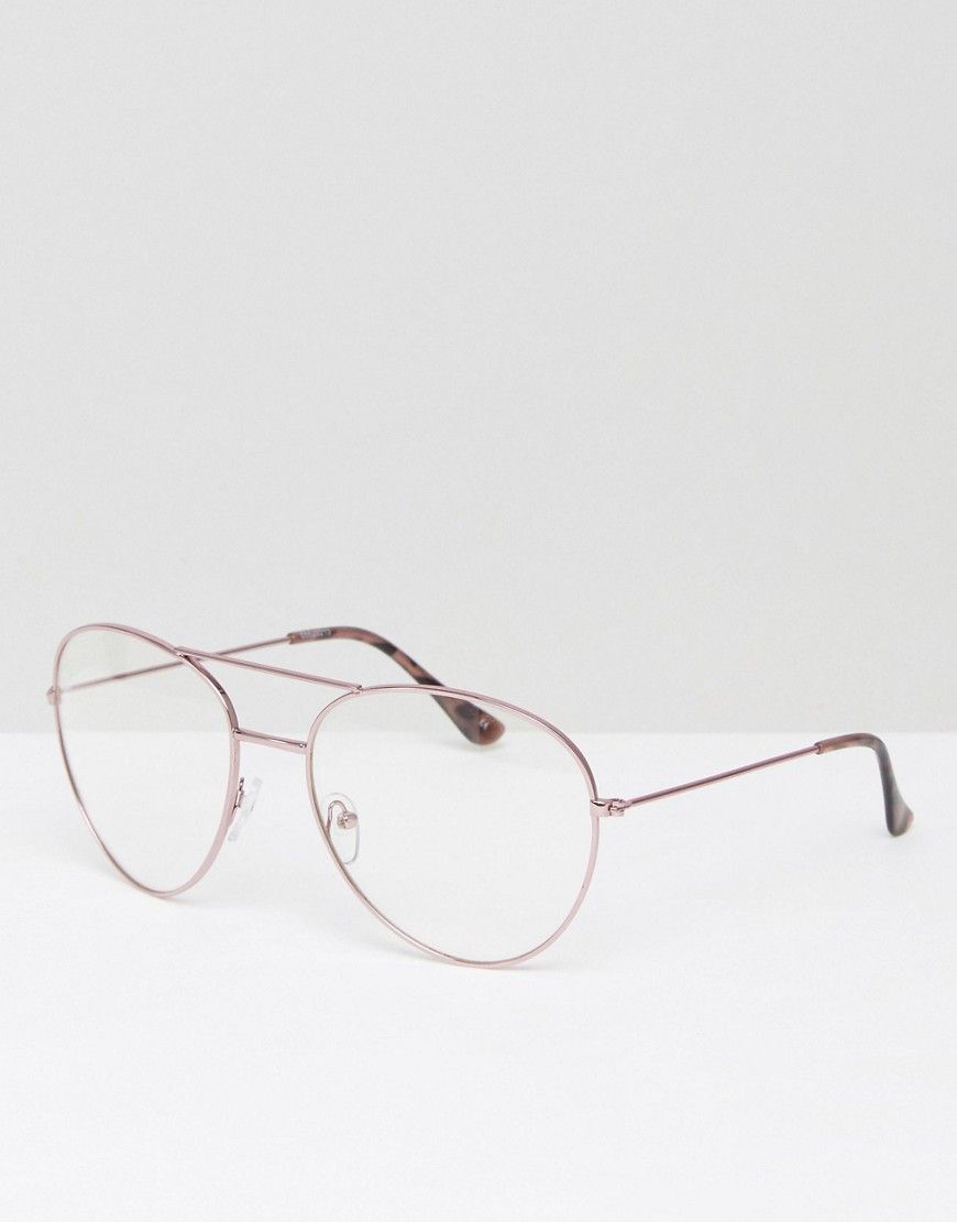 ASOS Aviator Glasses In Pink With Clear Lens - Pink | Asos EE