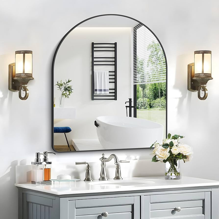 Arched Mirror 32x40 Inch, Black Arched Bathroom Mirror Wall Mounted Modern Black Aluminum Frame D... | Amazon (US)