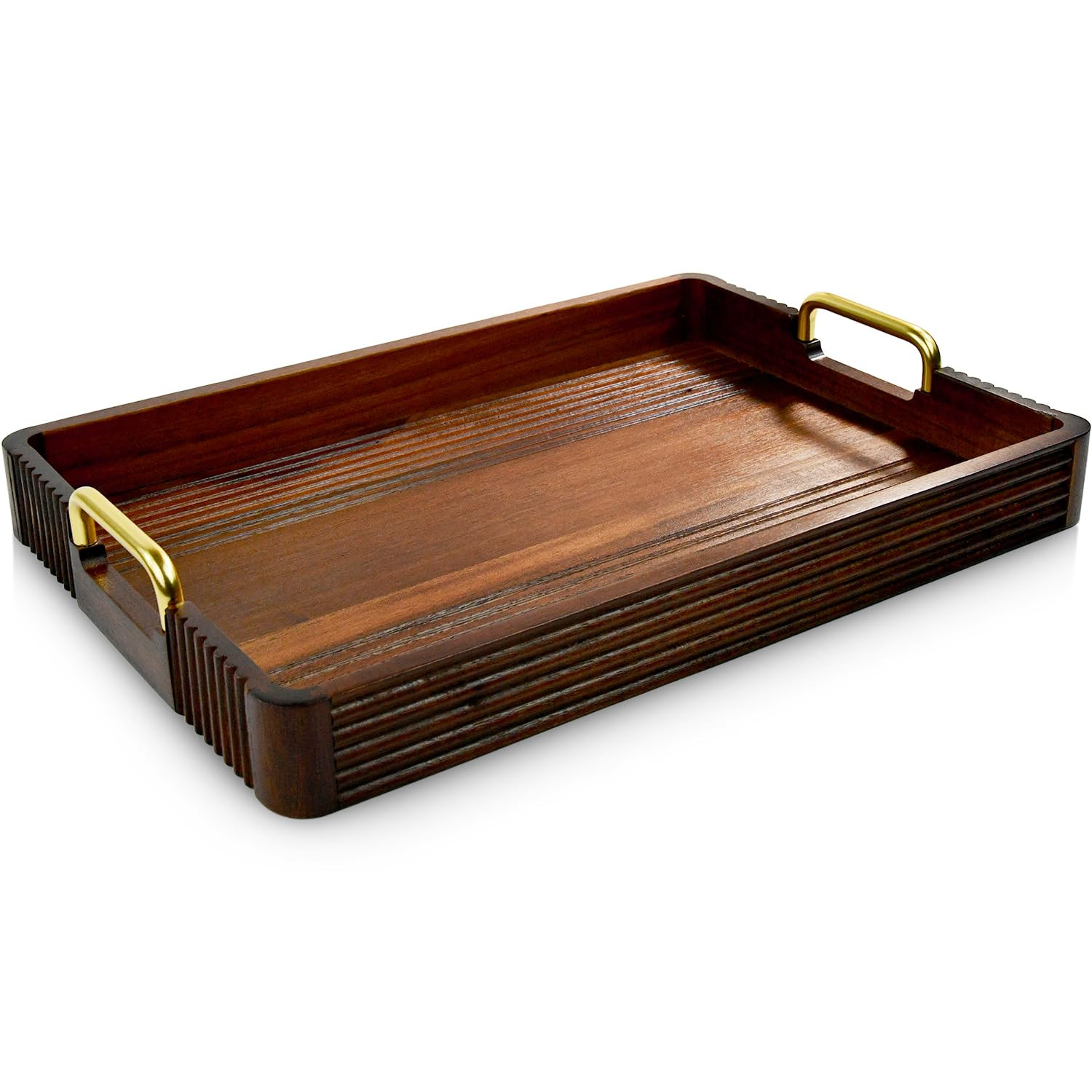 Acacia Wood Serving Tray with Handles - 17"x12" Decorative Ottoman Tray for Living Room, Tray for... | Amazon (US)