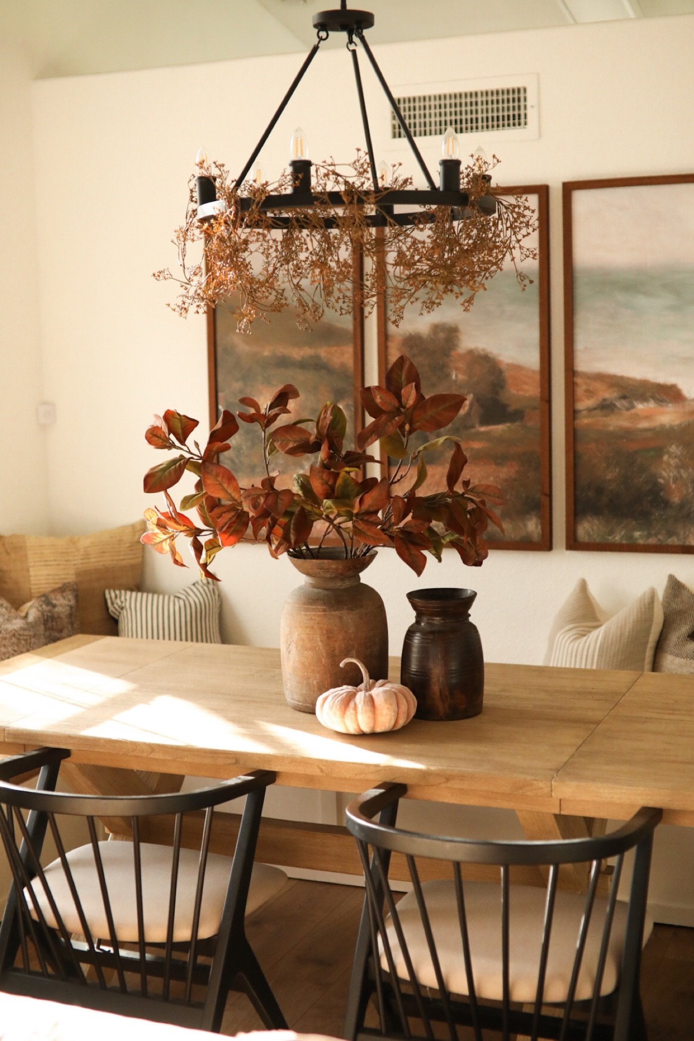 Warm and natural fall table. I LOVE these aged warm stems. They look SO lifelike and are an INSANE price! 5 stems used on the table and 4 garland were used in the light🚨 #ltkhome #homedecor #falldecor #fallflorals #fall #autumndecor 

#LTKSeasonal #LTKhome