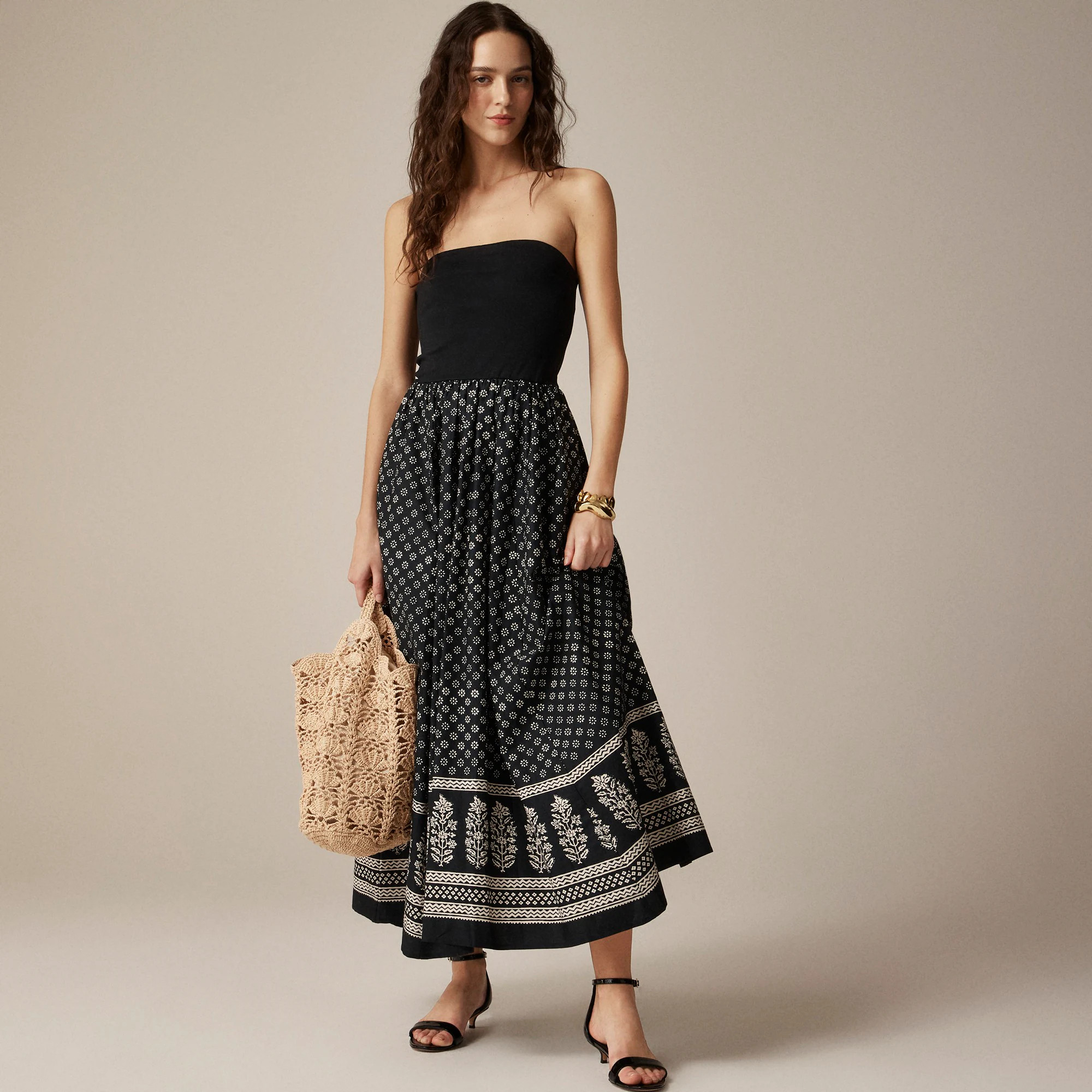 Strapless mixy dress in block print | J. Crew US