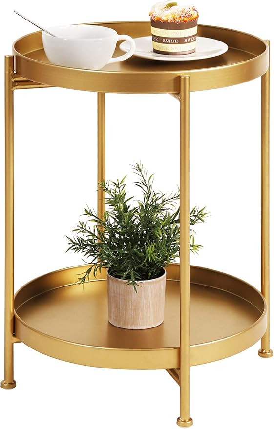 Tiita Round End Table Mental 2-Tier Side Table Nightstand/Small Iron Tables Accent Coffee Table f... | Amazon (US)