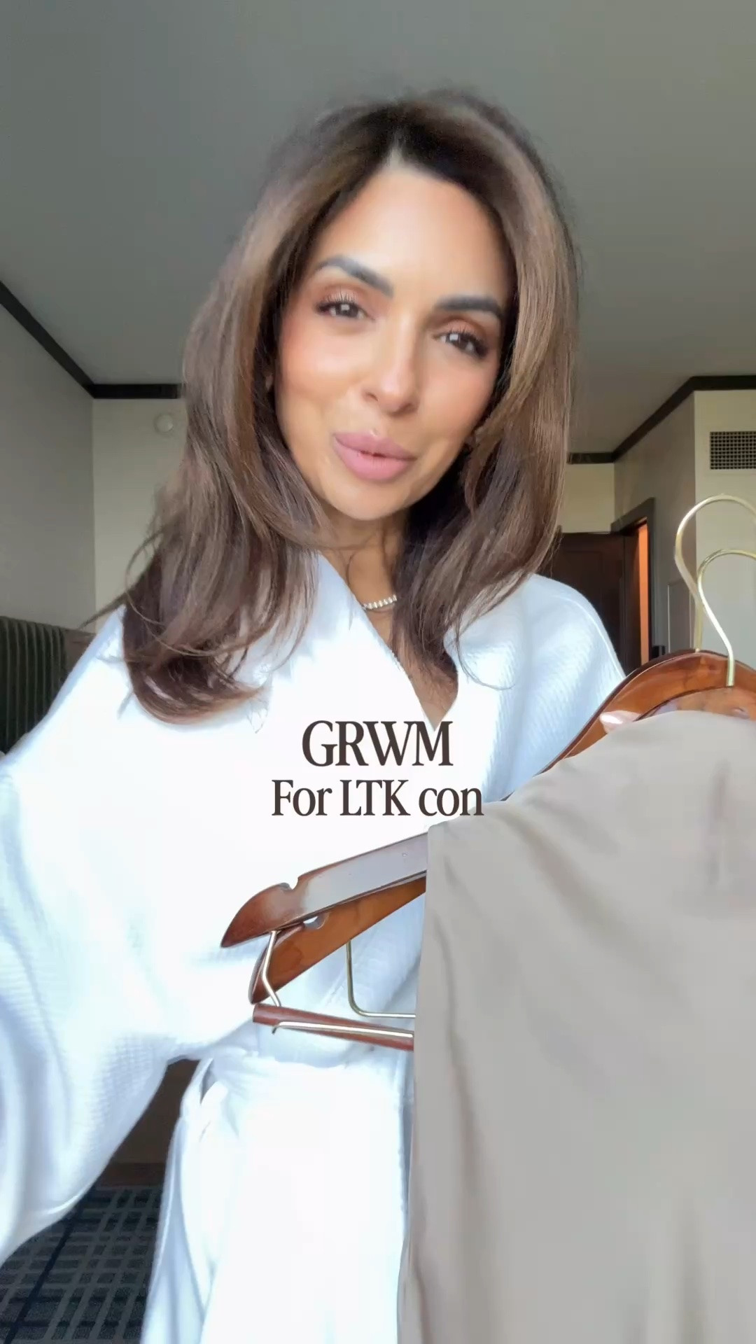 GRWM for in dallas today! I'm wearing some of my favorite pieces in my closet, I've worn these trouser pants for years and I love this color (nomad taupe). I have the 0 short length in trousers, and xxs in top (also in color nomad taupe) . All runs TTS

#LTKCon #LTKOver40 #LTKgrwm #LTKCon