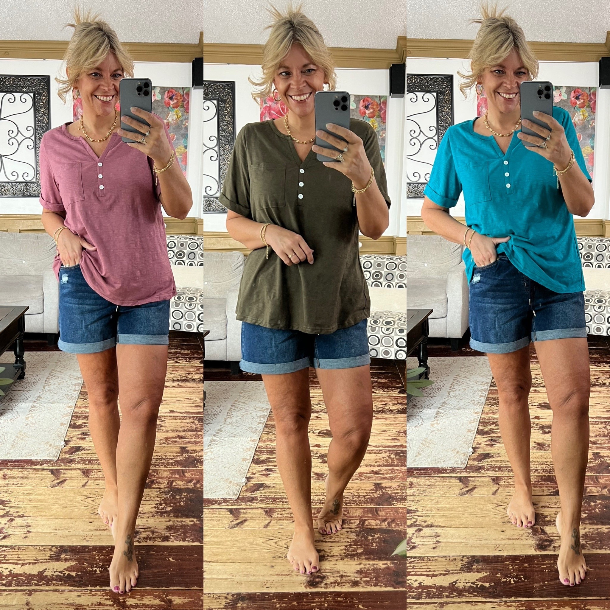 Spring & summer lightweight tops and elastic waist shorts - all size 12 (my true size).

#LTKSeasonal #LTKMidsize #LTKOver40