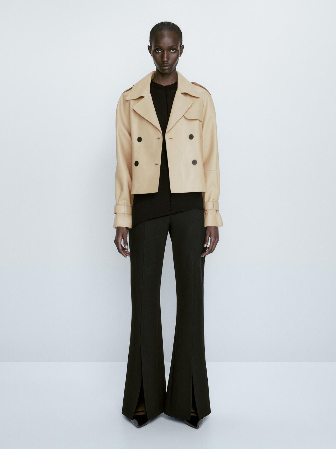 Cropped nappa leather trench coat | Massimo Dutti US