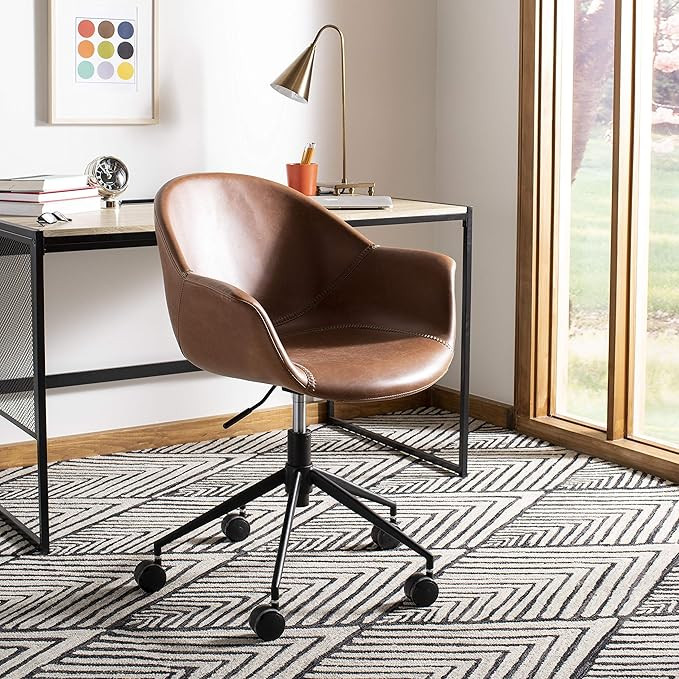 Safavieh Home Ember Light Brown Faux Leather and Black Office Chair | Amazon (US)