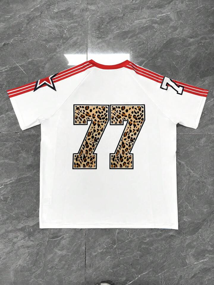 INAWLY Plus Size Women Leopard Numeral Print Loose Raglan Sleeve Round Neck T-Shirt Graphic Cheetah Print Tees Women Tops | SHEIN