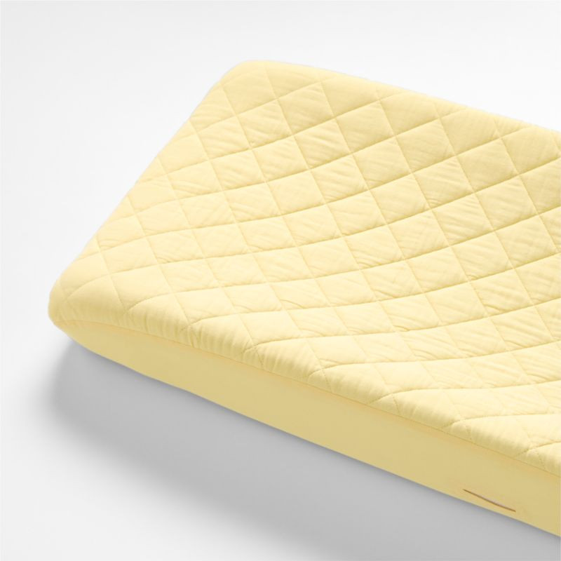 Supersoft Straw Yellow Organic Cotton Gauze Changing Pad Cover + Reviews | Crate & Kids | Crate & Barrel
