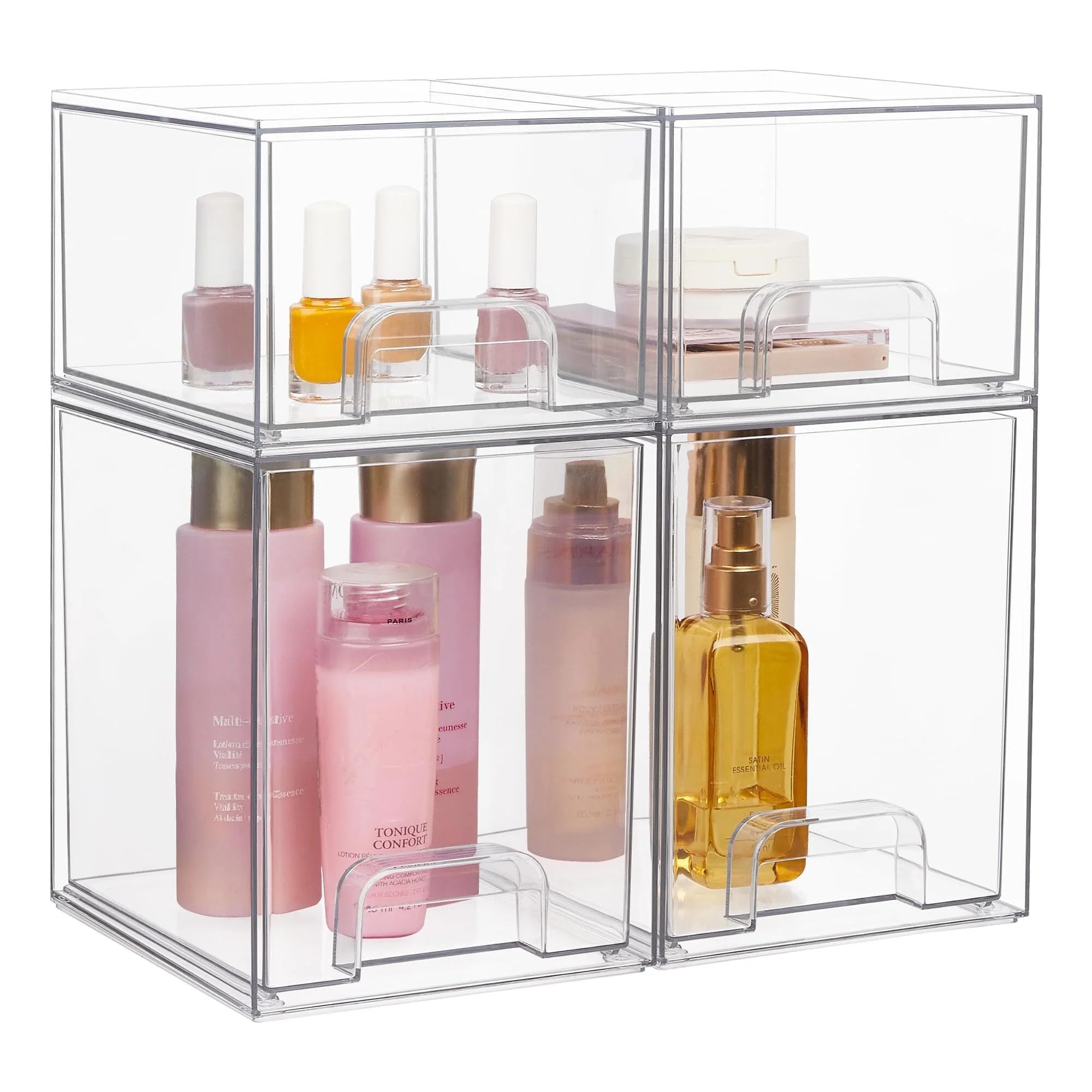 Vtopmart Stackable Storage Drawers Set of 4,Clear Plastic Organizer Bins for Makeup, Cosmetics, B... | Walmart (US)