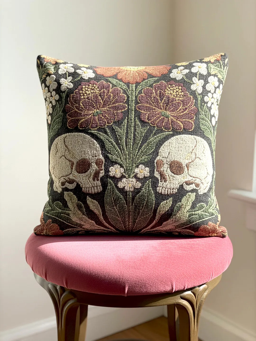 Woven Dark Botanical Gothic Skull Pillow, Whimsigoth Tapestry Cushion for Dark Academia Home - Et... | Etsy (Global)