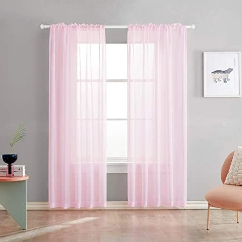 Baby Pink Semi Sheer Curtains 84 Inches Long Faux Linen Baby Pink Sheers Curtain for Bedroom Livi... | Amazon (US)
