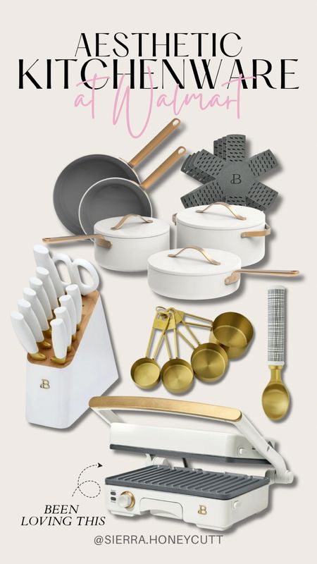 Pretty, aesthetic cookware/kitchenware from Walmart! The Beautiful Collection 🤩

Gold and white kitchen, knives, cookware, bakeware, panini press, mom favorites, neutral

#LTKHome #LTKSeasonal