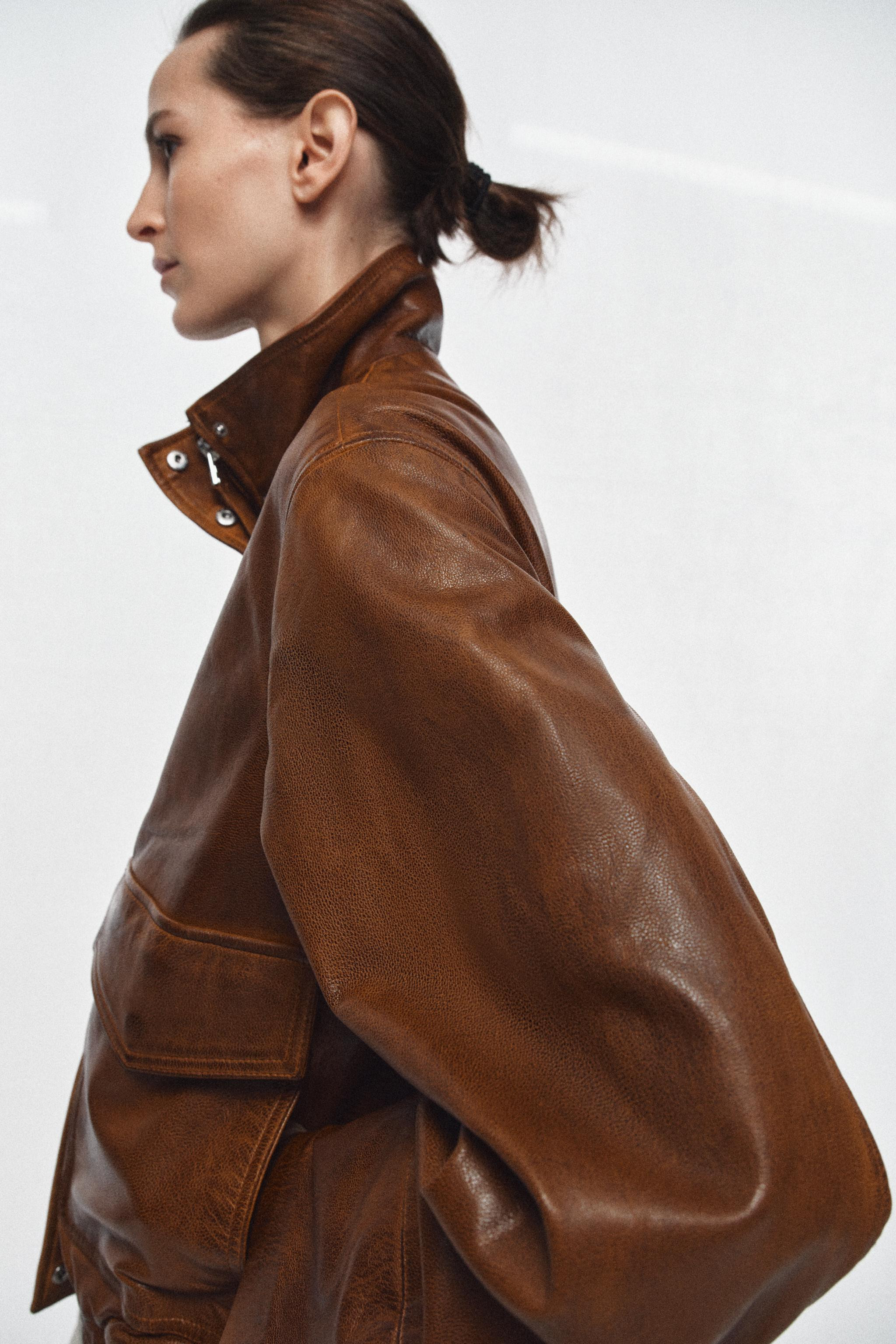 100% LEATHER BOMBER JACKET ZW COLLECTION LIMITED EDITION | Zara US