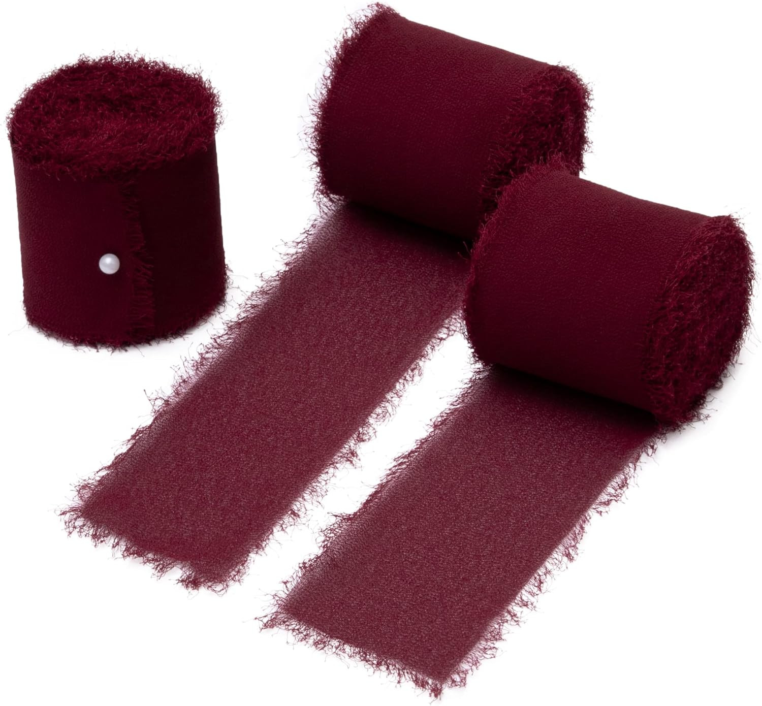 DORIS HOME 3 Rolls 2"x7Yd Fringe Chiffon Ribbon for Flower Bouquet, Handmade Burgundy Ribbon for ... | Amazon (US)