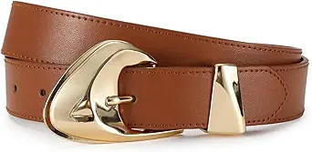 Women's Leather Belts for Jeans Dress Black Brown Belts for Women Waist Belts with Gold Silver Bu... | Amazon (US)
