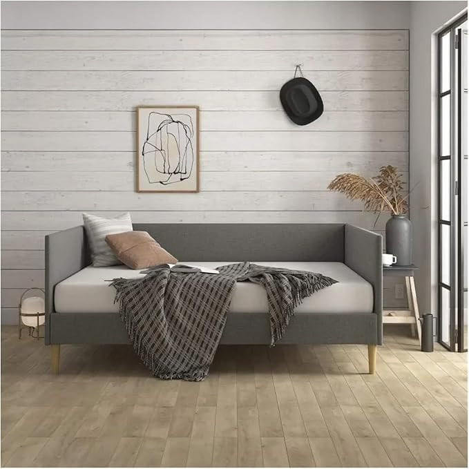 Mid Century Upholstered Daybed, Queen Size, Grey Linen Bedroom Furniture ，Couch Shape | Amazon (US)