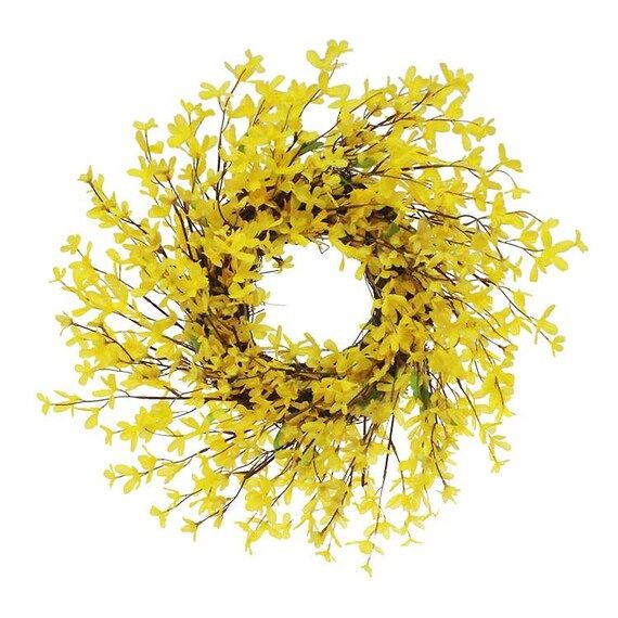SPRING SALE! 22 "Forsythia Silk Flower Wreath, Summer Wreath, Everyday Decor, Handmade Wreath, Bi... | Etsy (US)