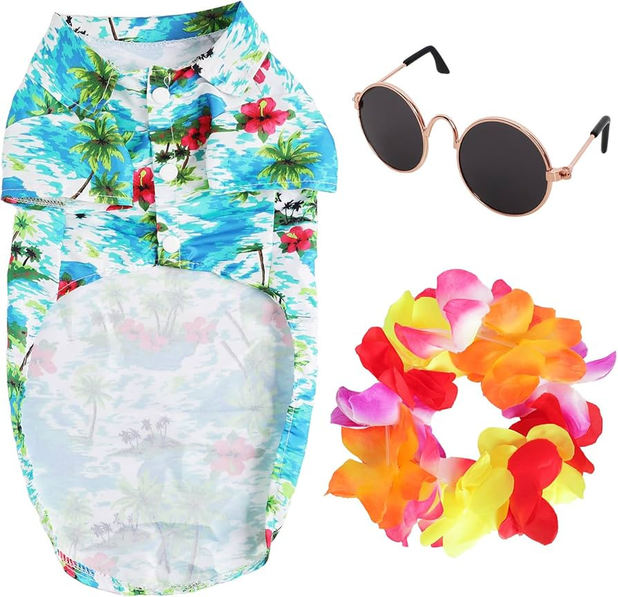 3 Pcs Dog Hawaiian Costume Includes Dog Shirt Cute Sunglasses Colorful Wreath Dog Outfit Dog Cat ... | Amazon (US)