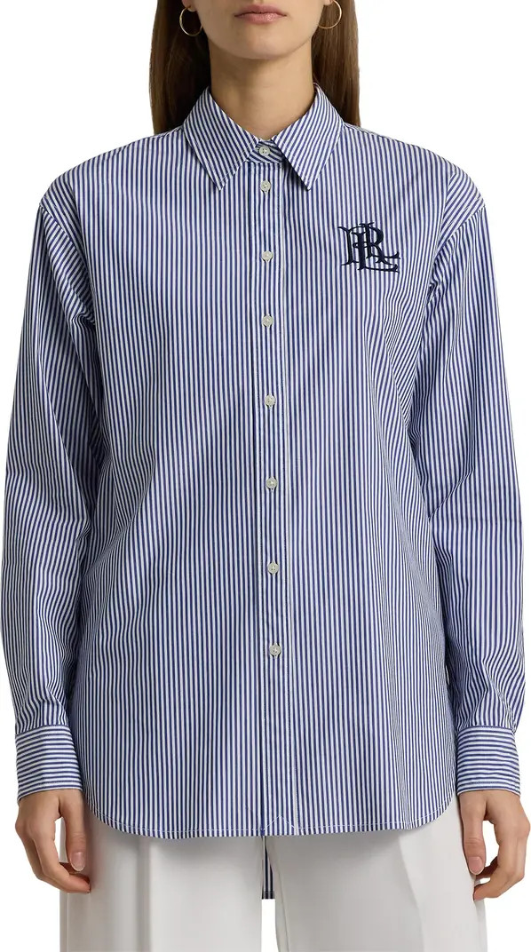 Lauren Ralph Lauren Relaxed Fit Striped Stretch Cotton Shirt | Nordstrom | Nordstrom
