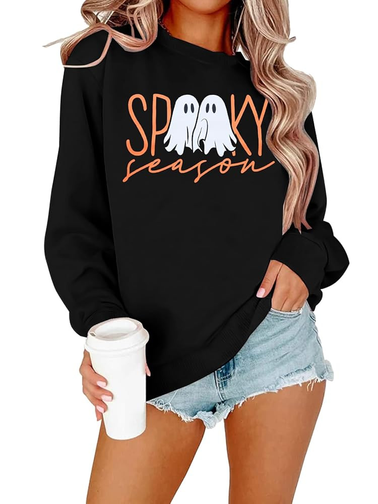 MNLYBABY Halloween Ghost Sweatshirts for Women Halloween Sweatshirt Spooky Ghost Graphic Long Sle... | Amazon (US)