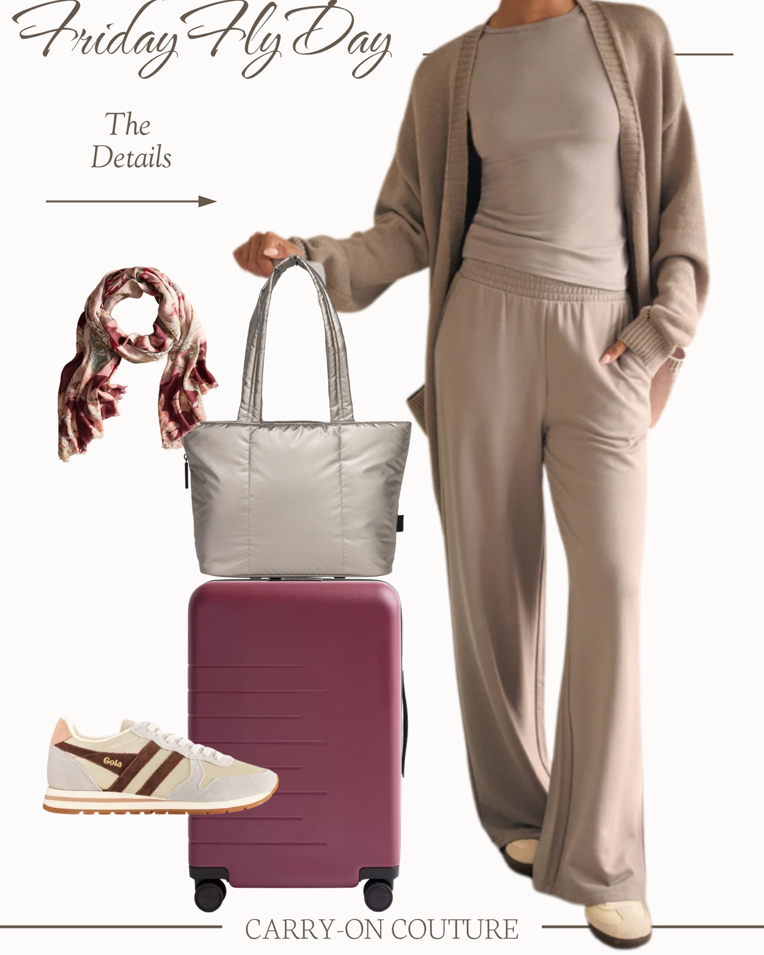 It’s Friday Fly-Day, my favorite day of the week, when we celebrate our love for travel and cute outfits!⁣⁣

A good travel outfit needs to be comfortable, but also practical.

My formula: an easy to layer base base top, a cozy outer layer, comfortable pants, a packable scarf, and my bulkiest shoes.

I also choose pieces that can be worn again in other outfit formulas throughout the trip.

⭐️ Comment “FRIDAY” and I’ll DM you the links!  ⚠️ HEADS UP:  Instagram may not send links unless you’re following. If you do not receive the links, please DM me, and I will resend. Technology has been glitchy!  
_______________

Hi, I’m Haley.  I created Carry-On Couture to help you curate functional AND beautiful travel capsule wardrobes specifically designed for carry-on travel.  Thank you for being here!

#LTKOver40 #LTKTravel