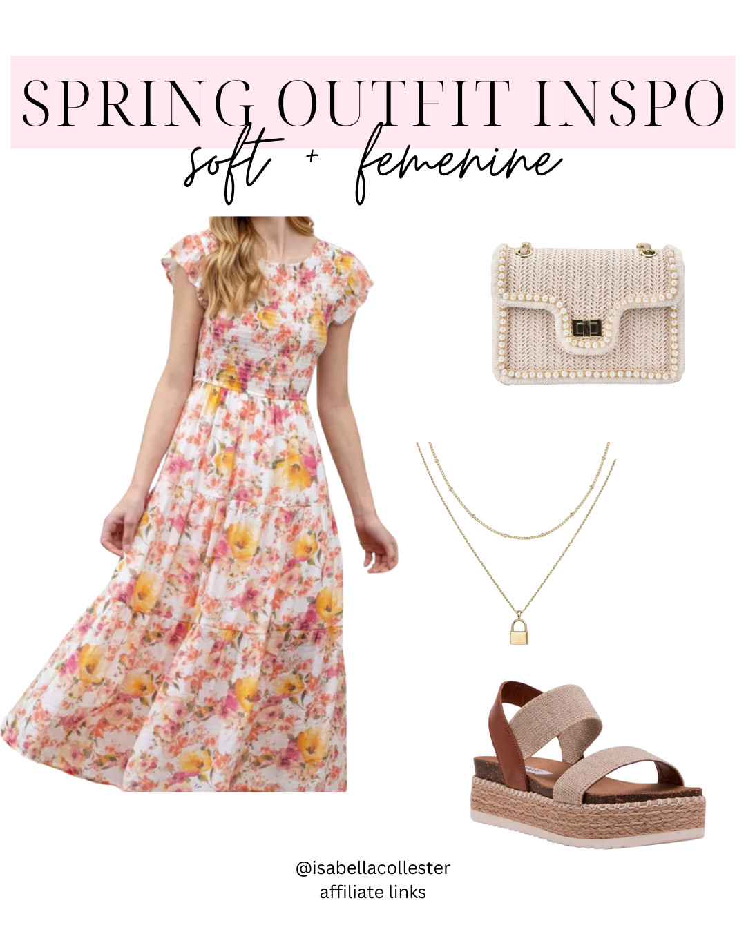 Floral spring dress  feminine style smocked dress  spring sandals  spring dress  spring outfit  aesthetic spring look   neutral accessories trendy spring dress  spring wedding guest  Target spring style  gold necklace stack 

 #LTKSeasonal #LTKFindsUnder100 #LTKStyleTip