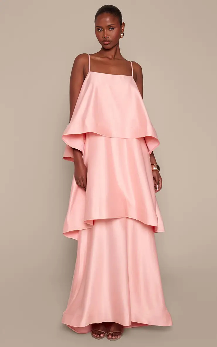 Light Pink Structured Tiered Maxi Dress | PrettyLittleThing US