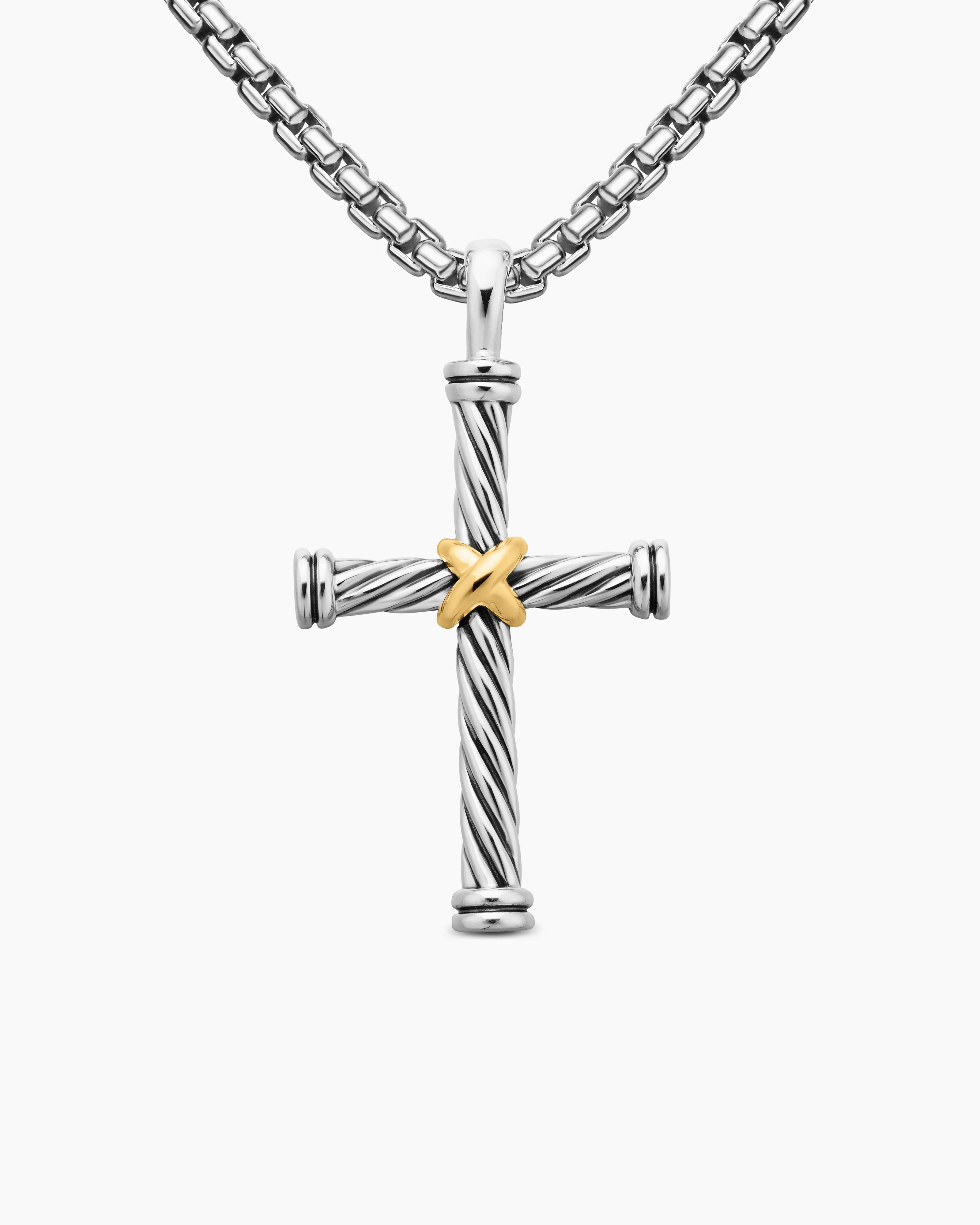 David Yurman | Cable Cross Pendant in Sterling Silver with 18K Yellow Gold, 35mm | David Yurman