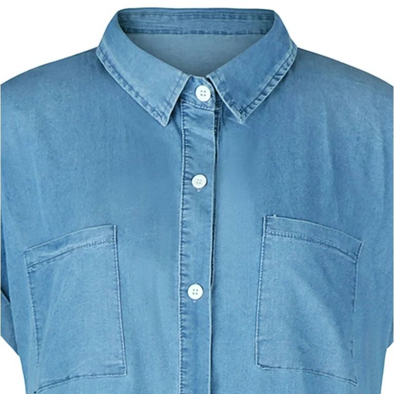 Honeeladyy Discount Jeans Shirts for Women Denim Short Sleeve Button Down Lapel Casual Tunic Tops... | Walmart (US)