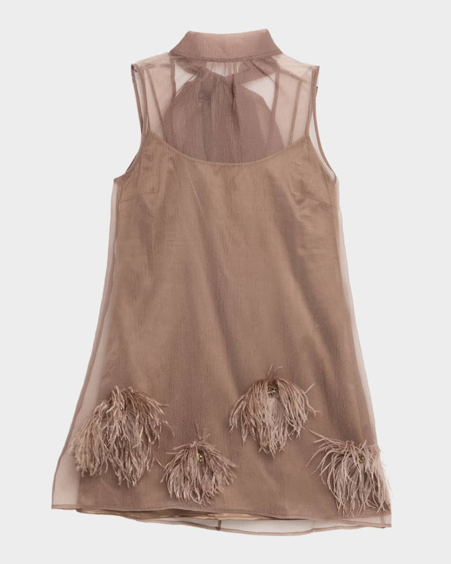 STAUD Albee Feather-Embellished Mesh Mini Dress | Neiman Marcus