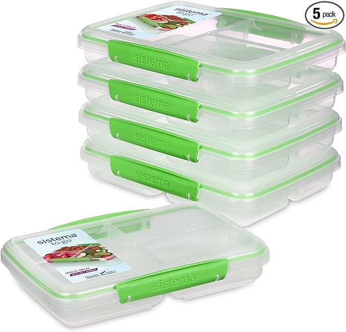 Sistema 5-Piece Food Storage Containers with 3 Compartments and Lids for Meal Prep, Dishwasher Sa... | Amazon (US)