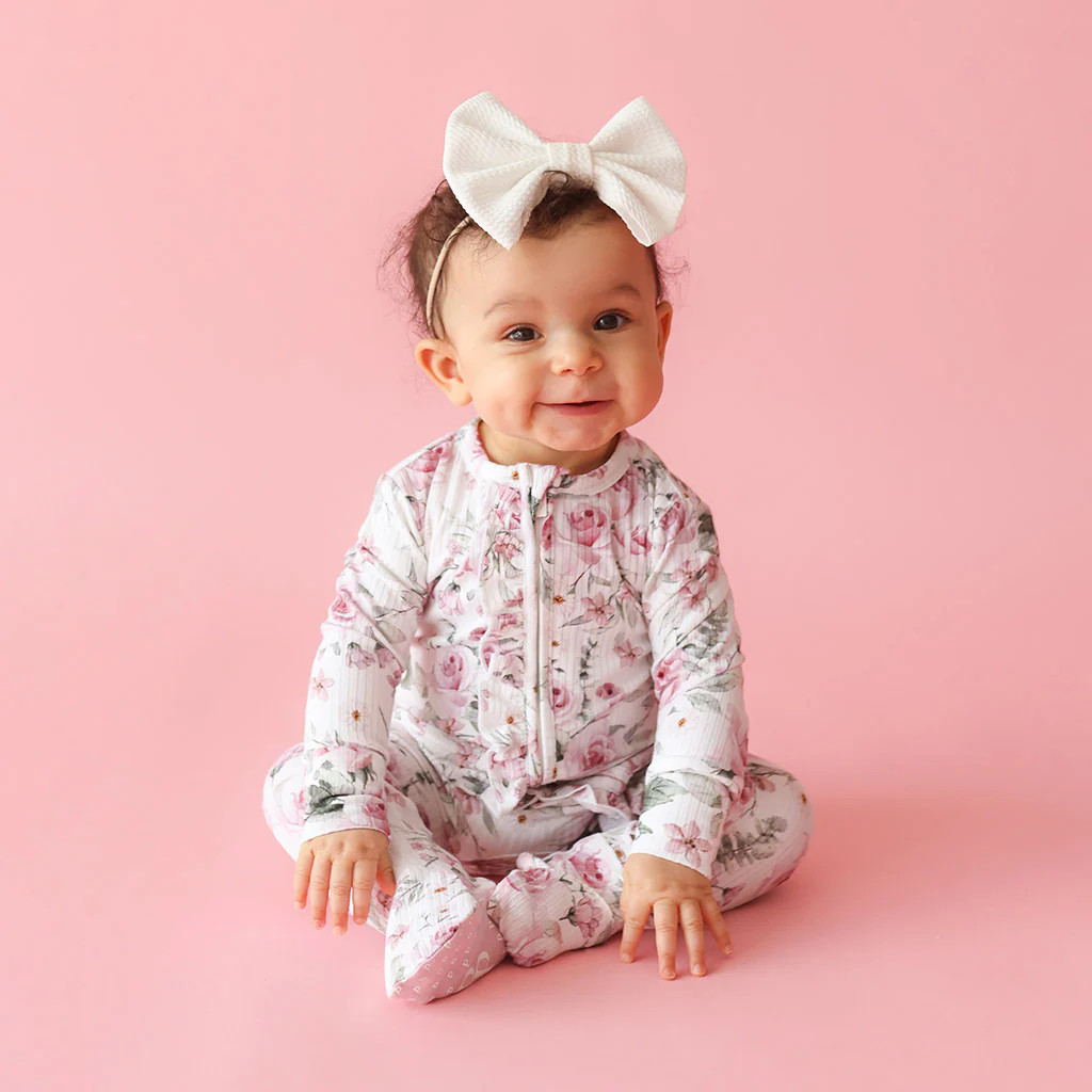 Floral White Baby Girl Sleeper | Bianca Jane | Posh Peanut
