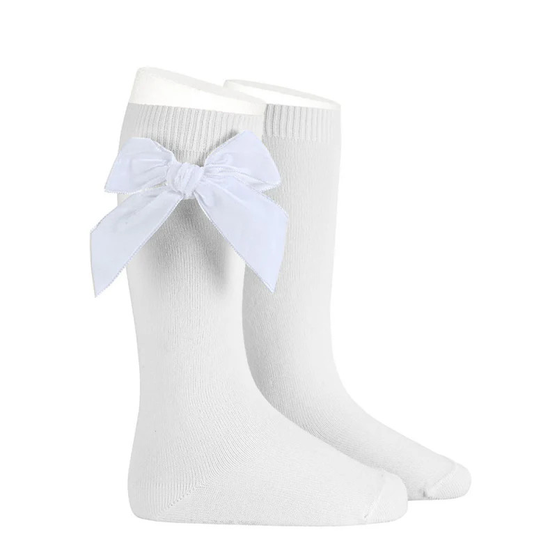 Condor® Knee Sock with Velvet Bow - White | Dondolo