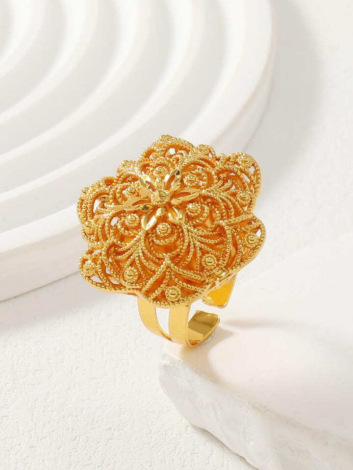 1pc Vintage Hollow Out Floral Petals Design Copper Women's Ring | SHEIN