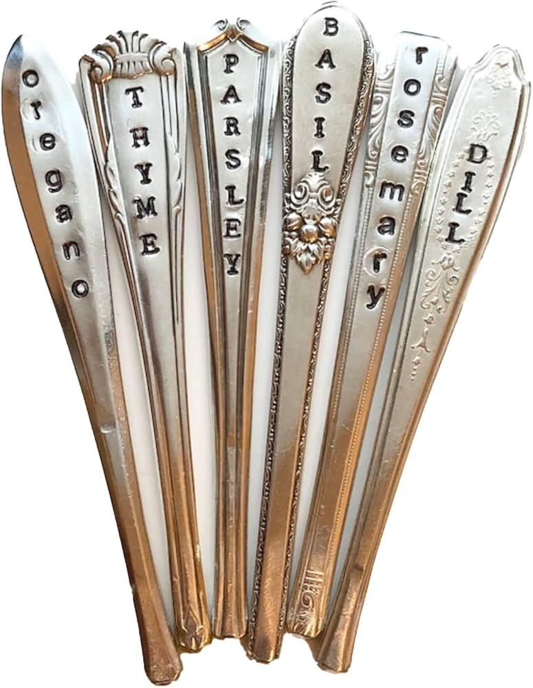 Herb Markers Set of 6 GARDEN stakes Made From Vintage Spoon Handles Oregano, Basil, Parsley, Rose... | Amazon (US)