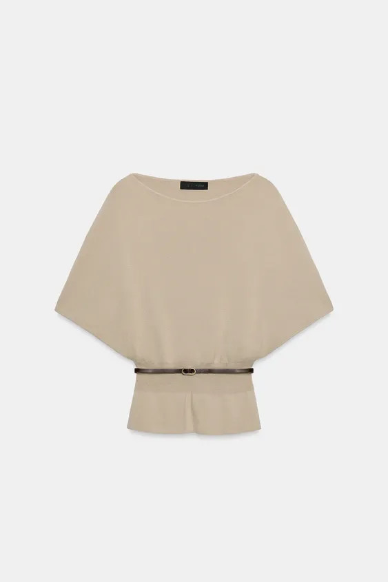 Boat neck top with wide short sleeves. Fitted waist with a slim belt. | Zara UK