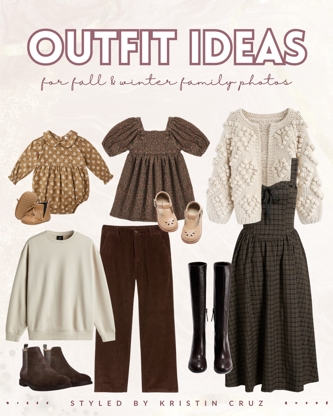 These cozy fall pieces were made to go together. Smocked puff sleeve dresses, chunky knits, corduroy pants, and a classic plaid dress — all layered in chocolate, cream, browns, and charcoal. These warm, timeless neutrals just work together, especially for fall photos.

And the best part? These are the kinds of pieces you’ll keep reaching for. Perfect for Thanksgiving, family outings, school events  — they’re beautiful in front of the camera and still feel good to wear once the photos are done. No urge to rip them off the second you get home.

Everything’s coordinated and ready to shop — I’ve already done the hard part for you.

#LTKSeasonal #LTKStyleTip #LTKFamily