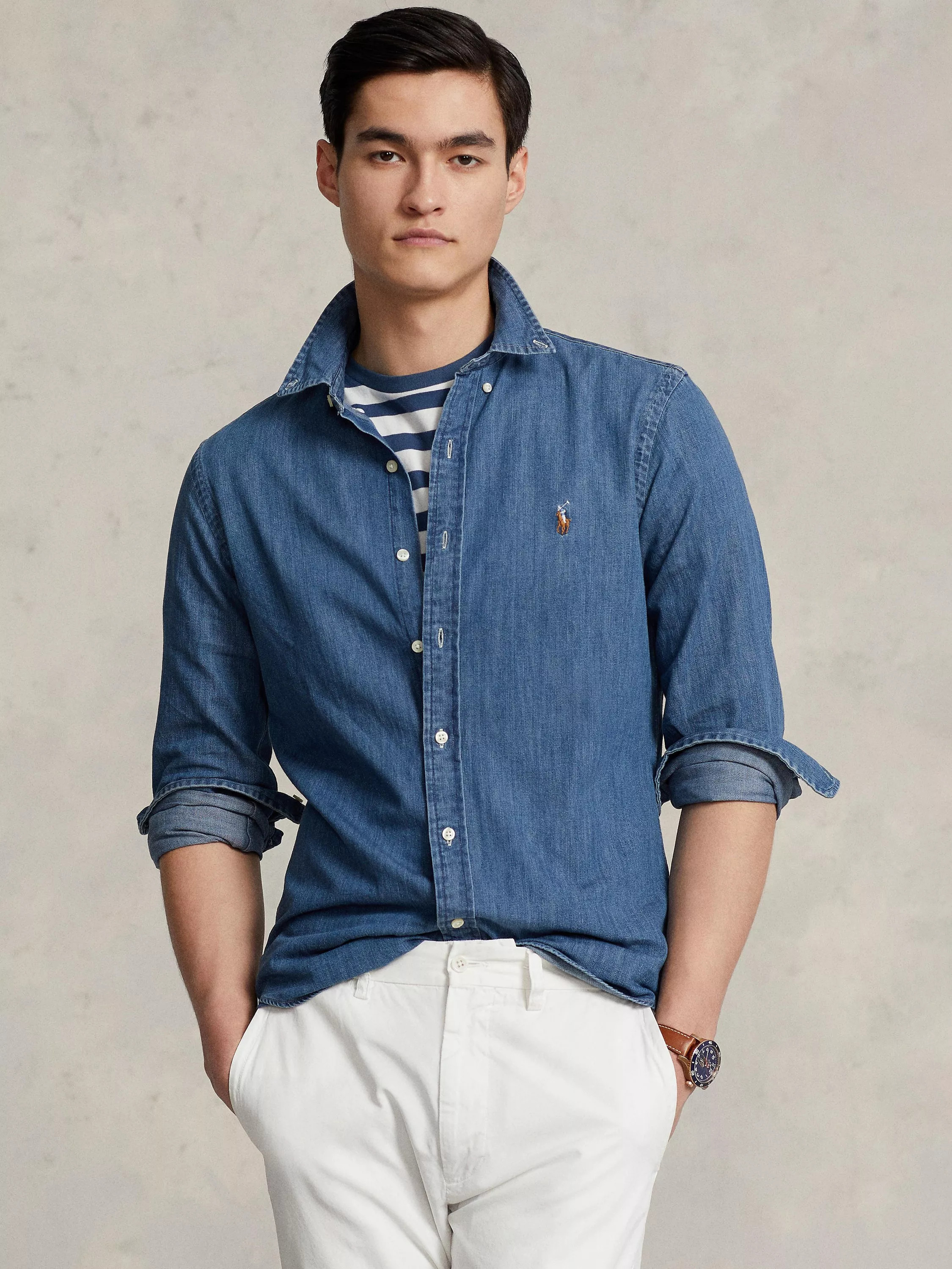 Polo Ralph Lauren Long Sleeve Slim Fit Denim Shirt, Blue | John Lewis (UK)