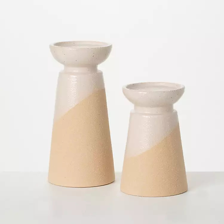 Two-Toned Cream Pillar Candle Holders, Set of 2 | Kirkland's Home