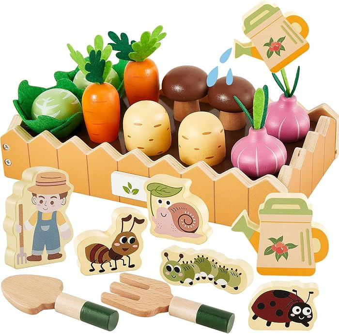 HERSITY Carrot Harvest Game Wooden Toy Food Set Montessori Vegetable Garden Veggie Farm Sorting S... | Amazon (US)