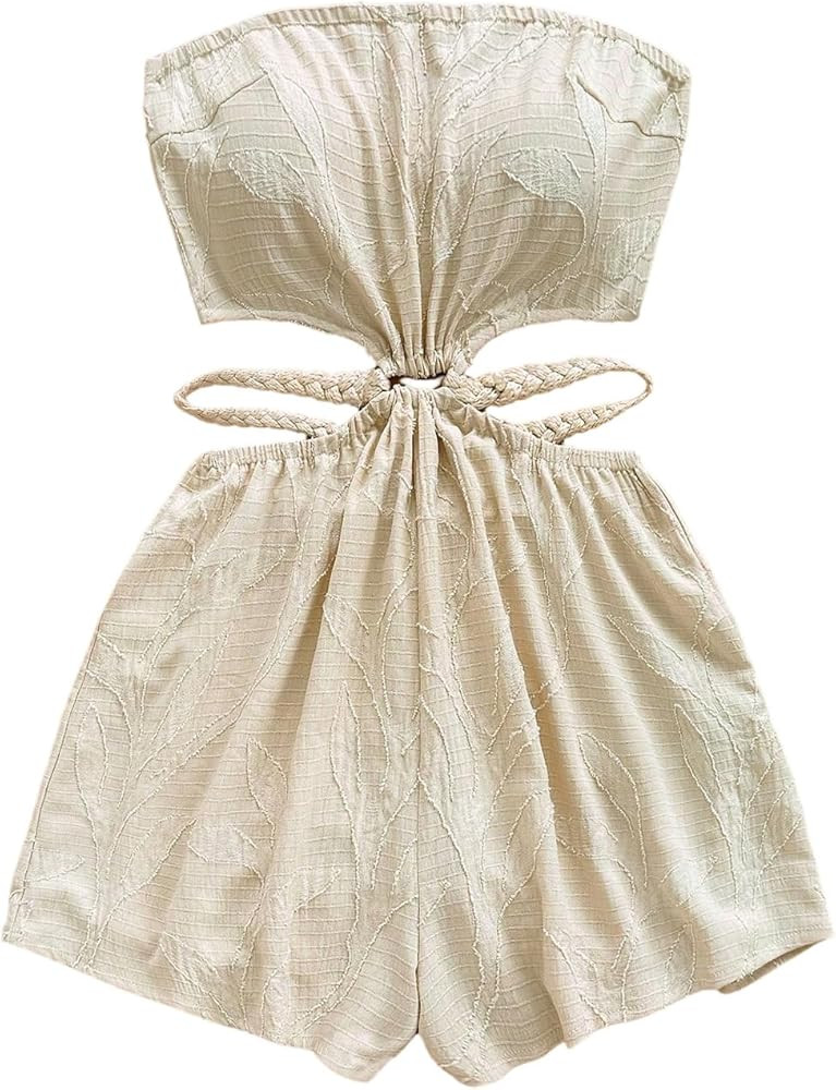 SOLY HUX Women's Boho Tie Backless Tube Top Romper Strapless Cut Out Wide Leg Vacation Short Jump... | Amazon (US)