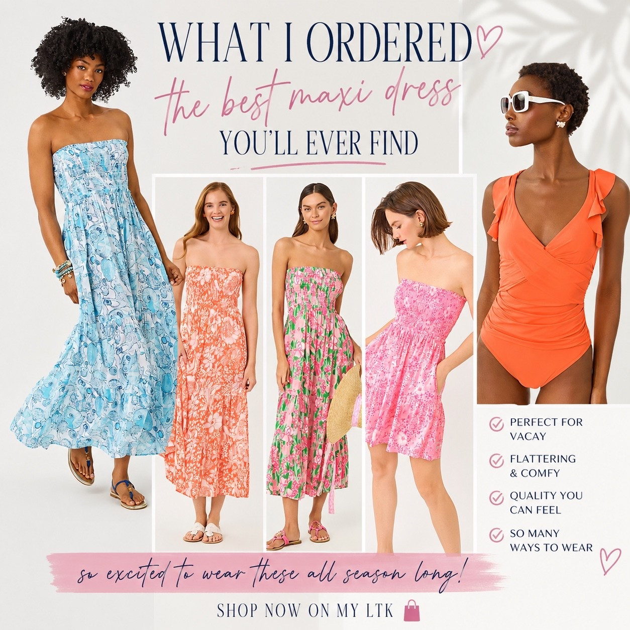 I bought one of these maxi dresses last summer and absolutely loved it, so this year I went back and ordered three more prints… plus the coral swimsuit! ☀️🩵🩷🧡

These maxi dresses are one of my favorite summer finds because they’re so versatile. Wear them as a swimsuit cover-up at the beach or pool, or throw on sandals and wear them as a dress for brunch, shopping, vacation, or dinner.

The coral swimsuit is just as flattering and the perfect pop of color for summer! 😍

I sized down one in the maxi dresses.

💗 Comment “SUMMER” and I’ll send you all the links!

#LTKSeasonal #LTKOver40 #LTKSwim