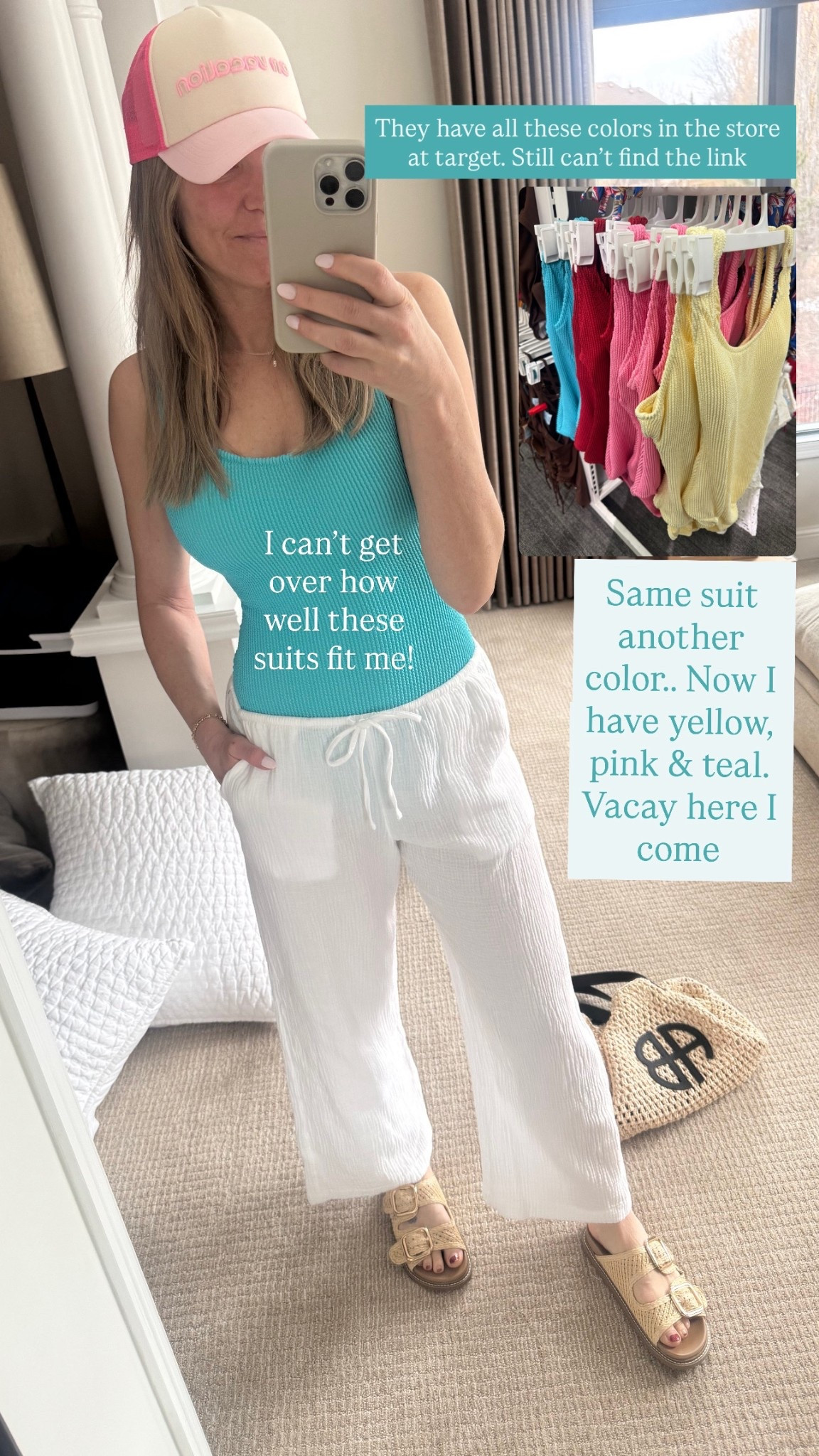 Update! I can link the suit 😎 I can’t  get over these swimsuits for target! But I can’t link them for some reason! But they have them in store. I linked my pants, hat & sandles. All from Target 

#LTKTravel #LTKHome #LTKOver40