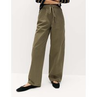 M&S Pure Cotton Barrel Leg Trousers Dark Khaki | Marks & Spencer (UK)